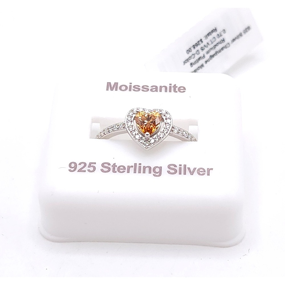 925 Sterling Silver Champagne Moissanite Heart Halo Ring New